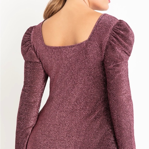 ELOQUII Square Neck Puff Sleeve Top Sz 14/16 NWOT! Pink Sparkle Date Night. - Picture 3 of 8